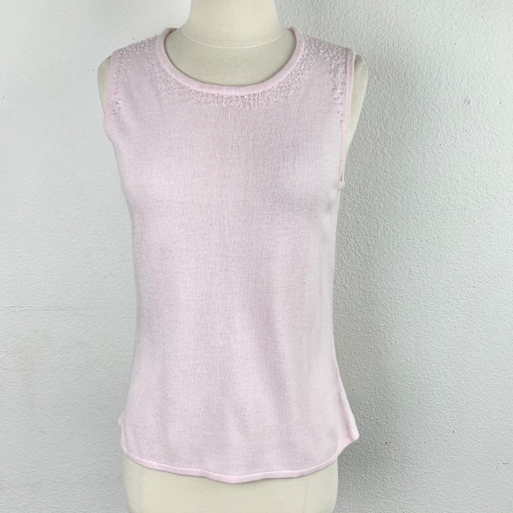 Soft Pink Knit Pullover Sweater Sleeveless Beaded Pin-Up School Girl Style Med